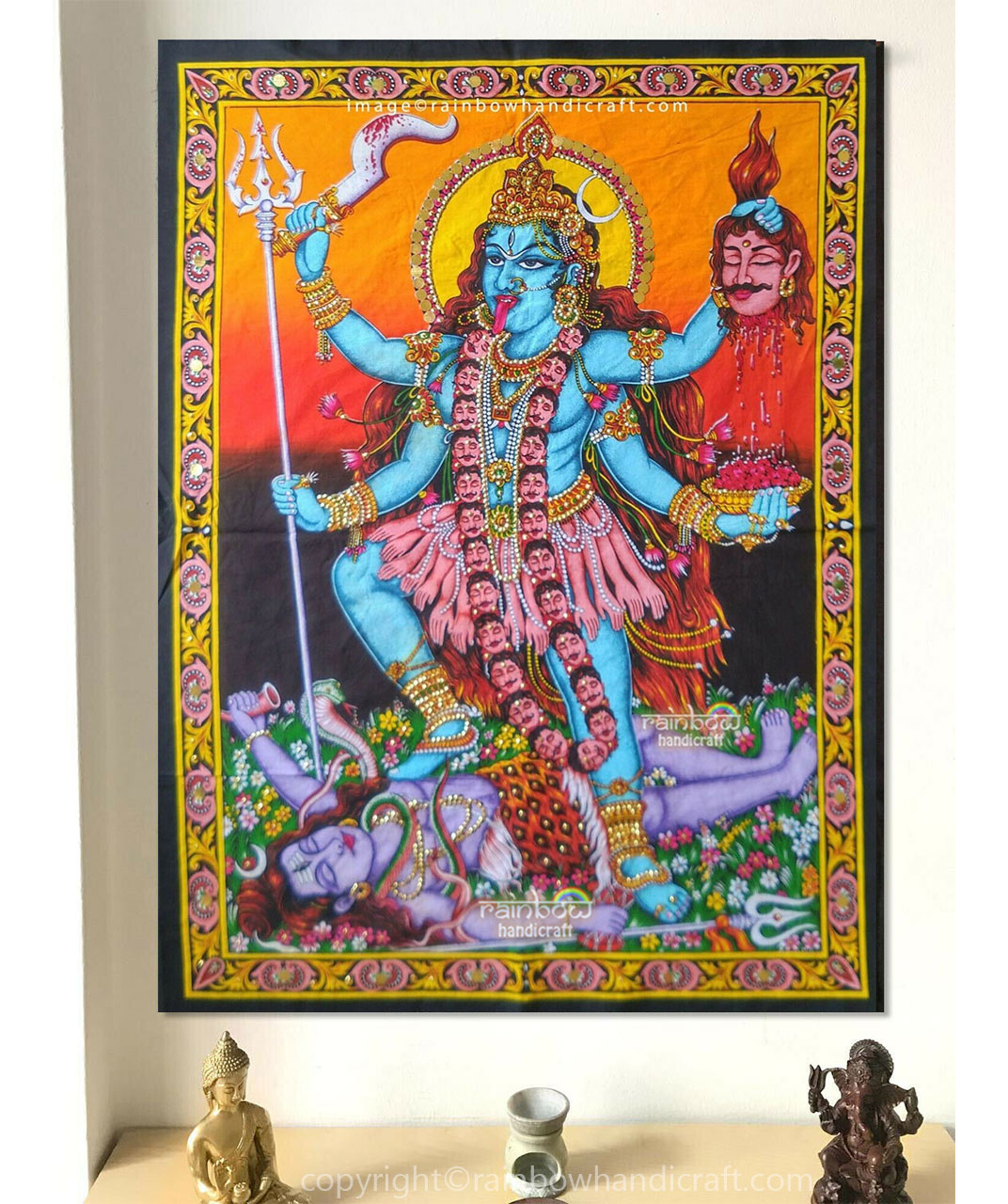 Details about   Goddess of death Kali shiva Batik wall hanging cotton tapestry devil painted art