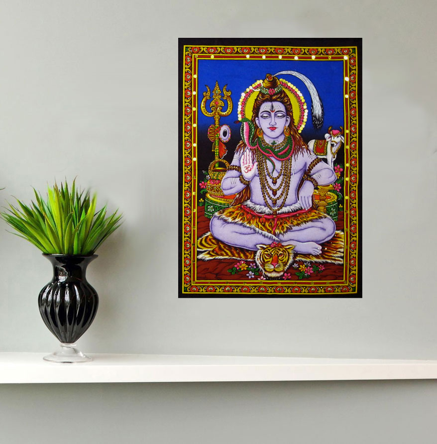 Tapestry Wall Poster Lord Shiva Hindu Shiv Wall Decor Hanging Sequence God Art