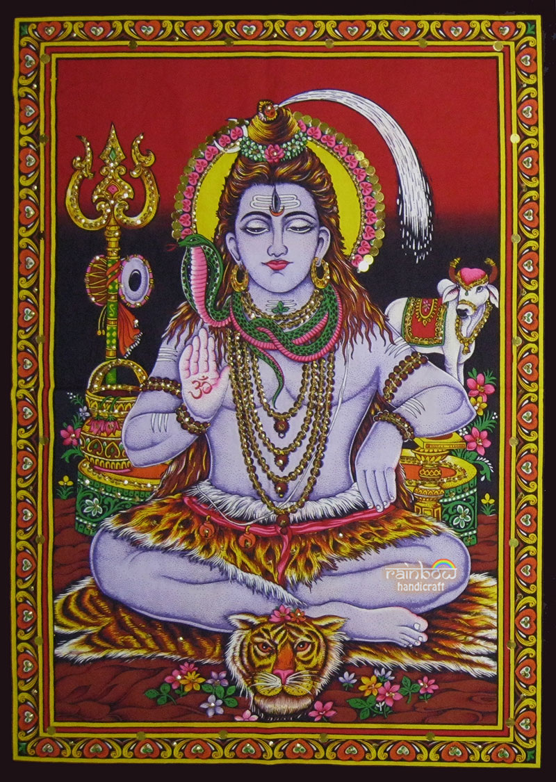 Tapestry Wall Poster Lord Shiva Hindu Shiv Wall Decor Hanging Sequence God Art
