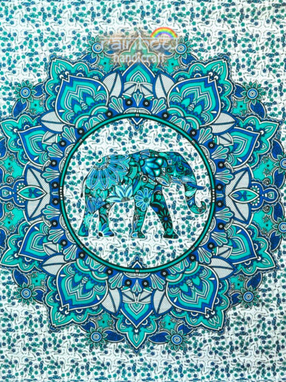 Ombre mandala elephant tapestry 90 x 85 free ship - Blue