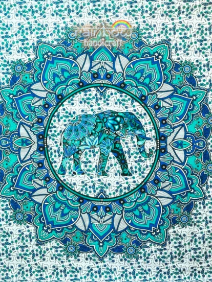 Ombre mandala elephant tapestry 90 x 85 free ship - Blue