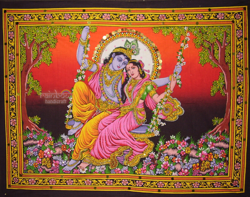 Radiant Radha Krishna Tapestry cloth wall hanging 41 x 31 free