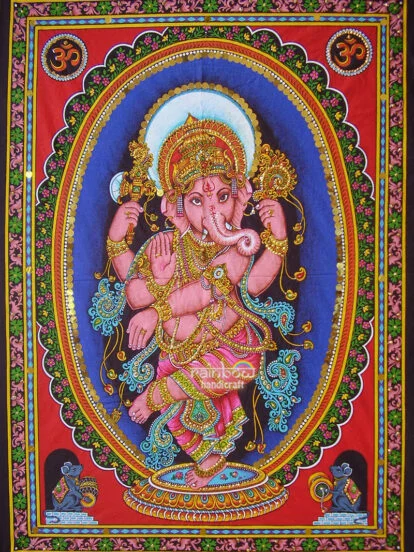Dancing Ganesha wall Tapestry 31 x 41 free ship