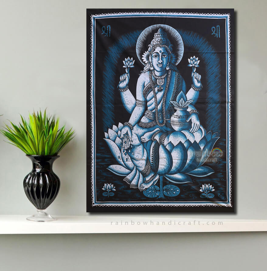 Crafts Of India Arazzo Da Parete In Cotone Batik - Dea Gayatri Con Paillettes - 40x30 Cm (Senza Cornice)