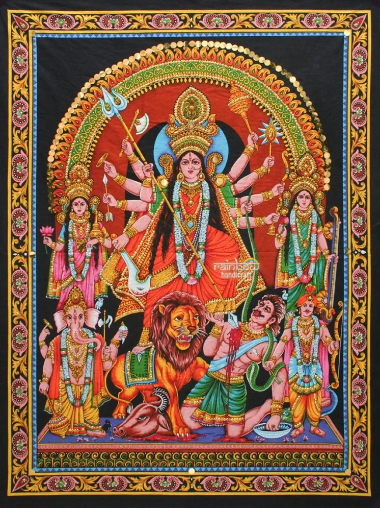 Goddess Durga Wall Tapestry Spiritual Deity Celestial Art