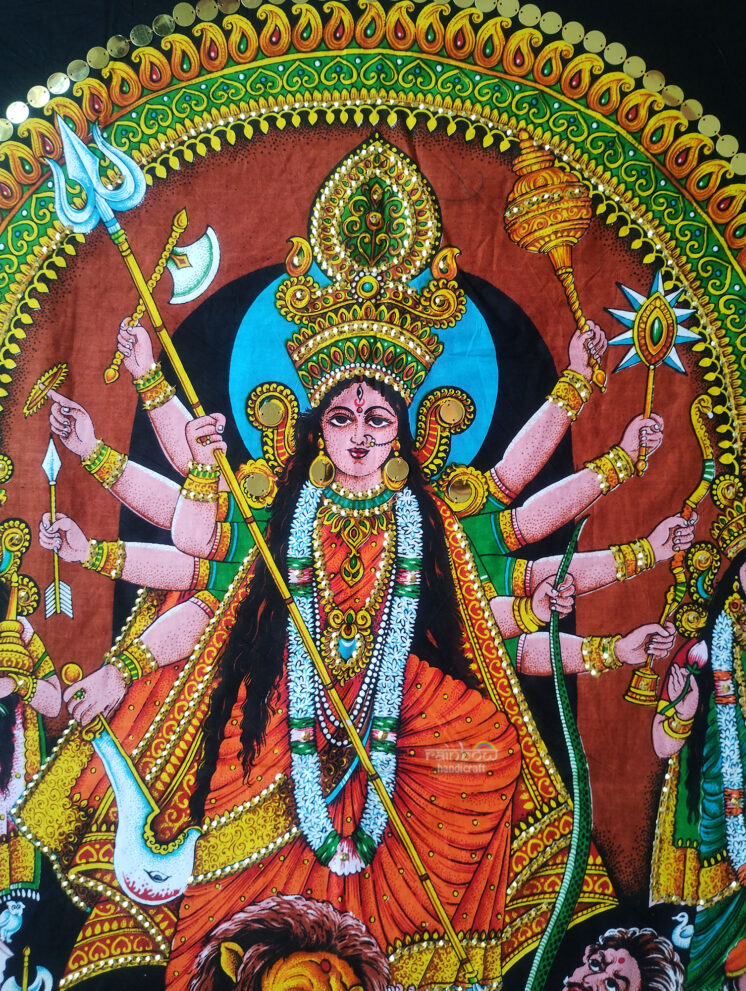 Goddess Durga Wall Tapestry Spiritual Deity Celestial Art