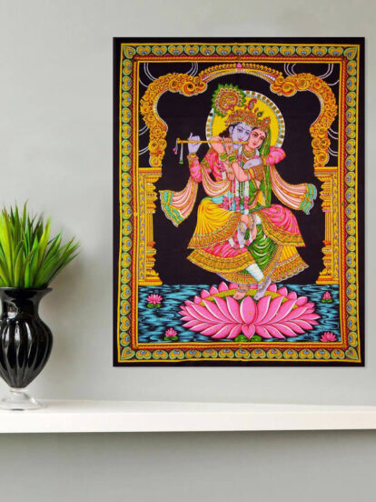 Krishna Radha Lotus Wall Hanging