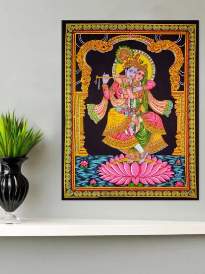 Krishna Radha Lotus Wall Hanging