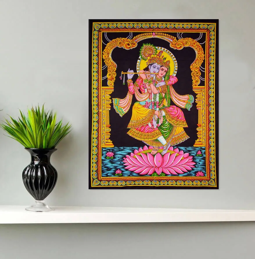 Krishna Radha Lotus Wall Hanging