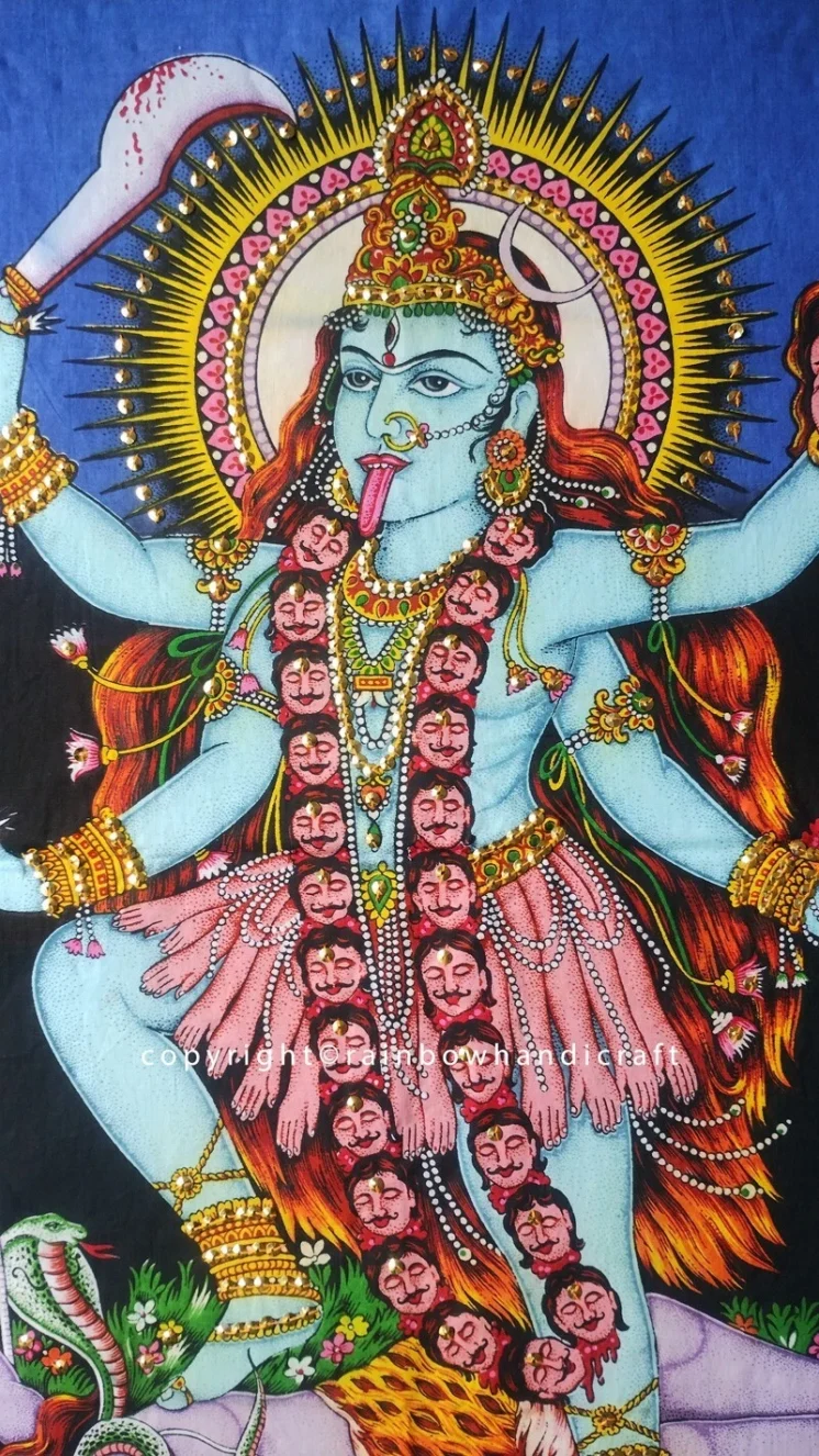 Goddess Kali ma tapestry, Ethnic Sequin Wall Art
