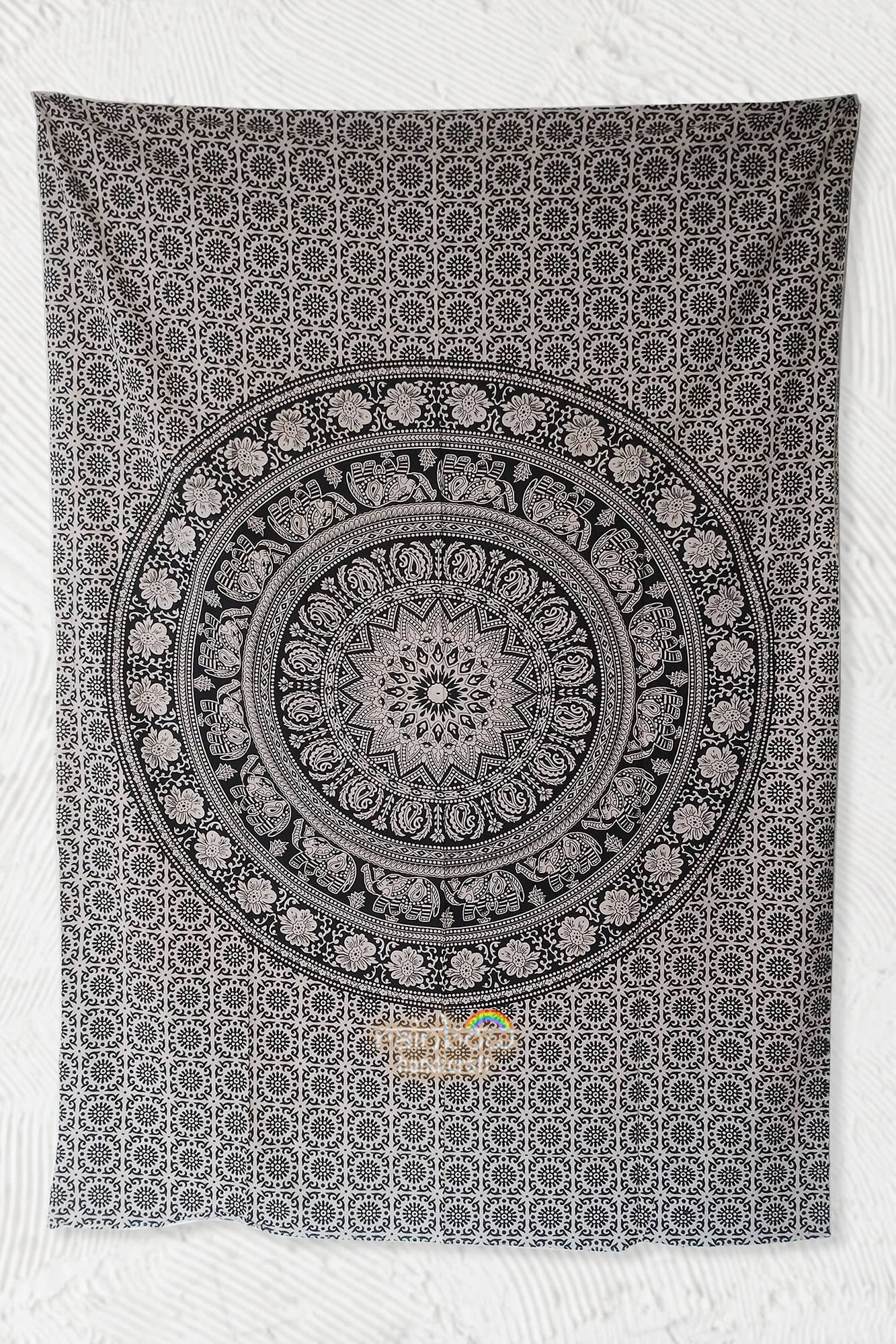 Elephant Mandala Wall Tapestry, Black & White Perfect Home Decor