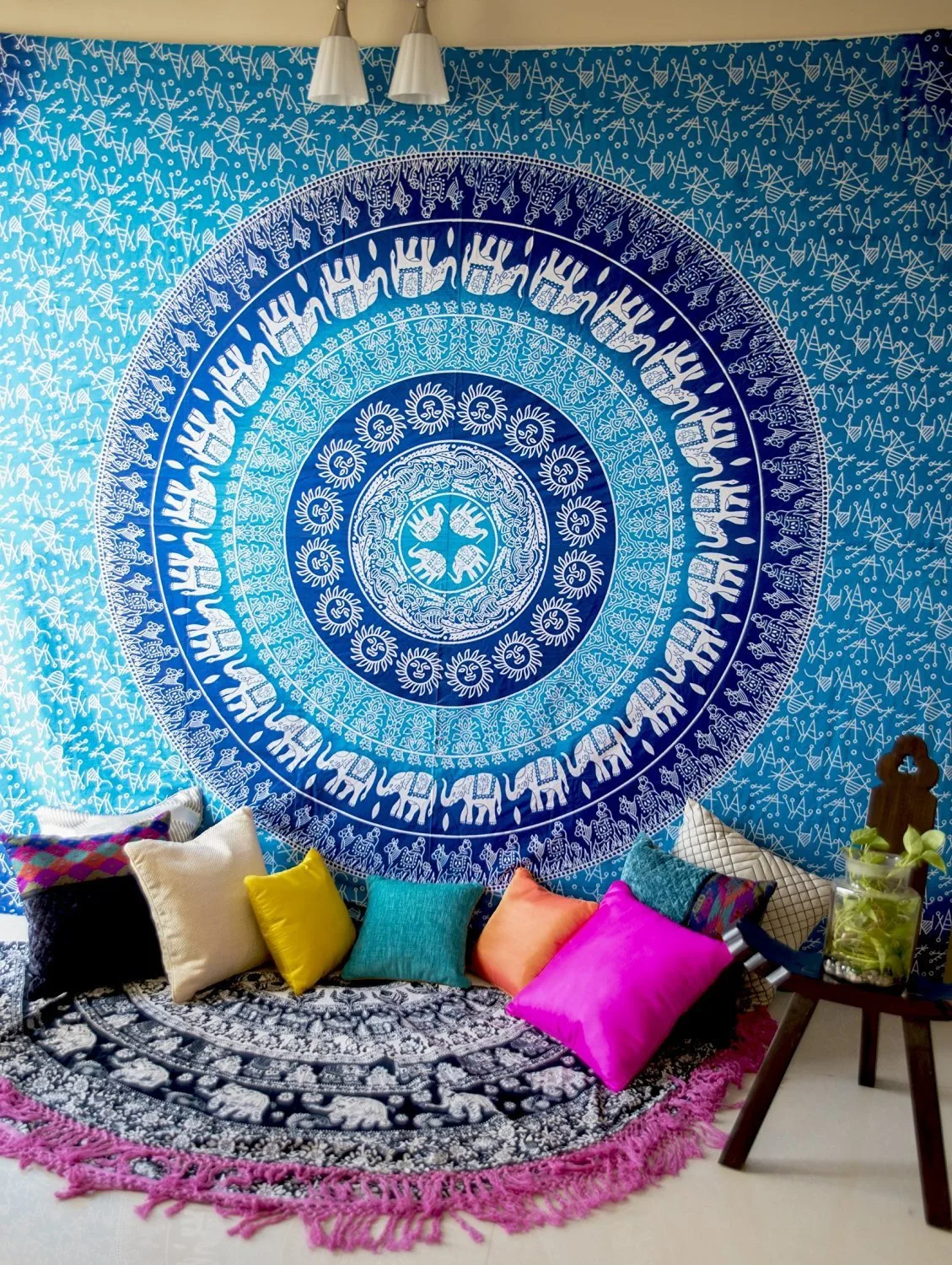 Elephants Mandala Wall Tapestry