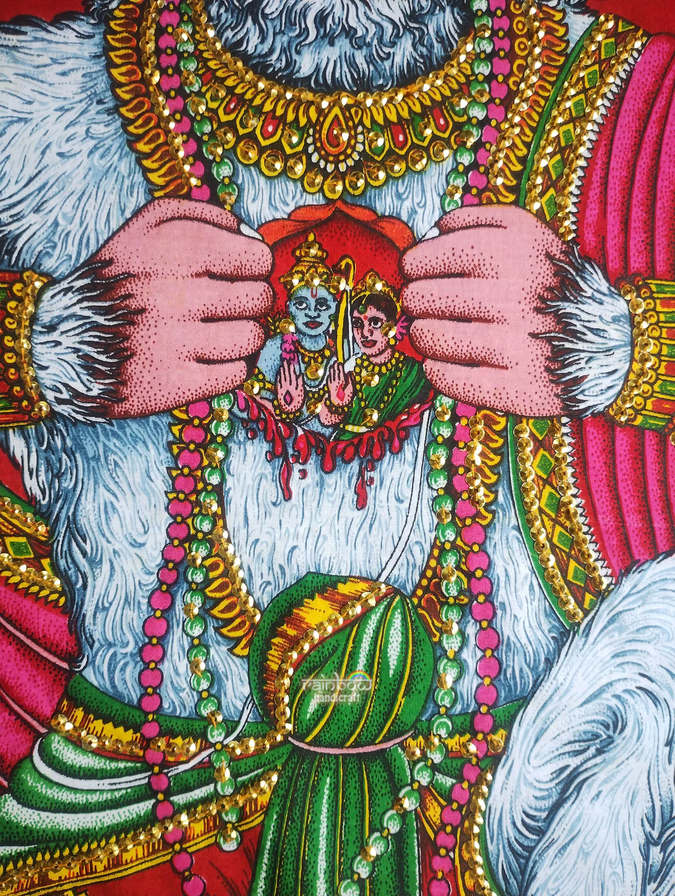 Lord Hanuman Tapestry - Sequin Artwork Wall Hanging Spiritual Decor