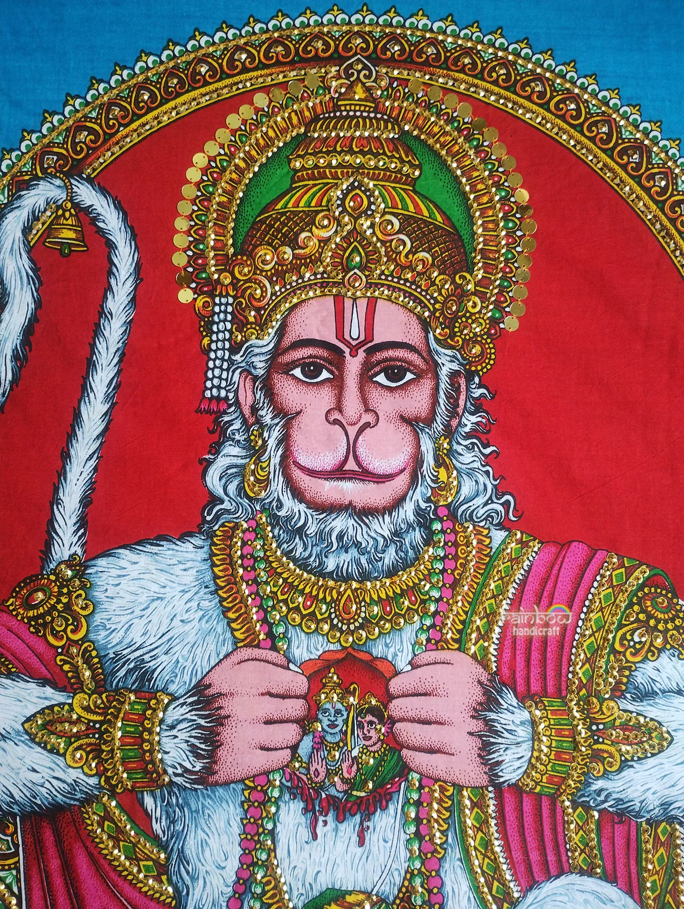 Lord Hanuman Tapestry - Sequin Artwork Wall Hanging Spiritual Decor