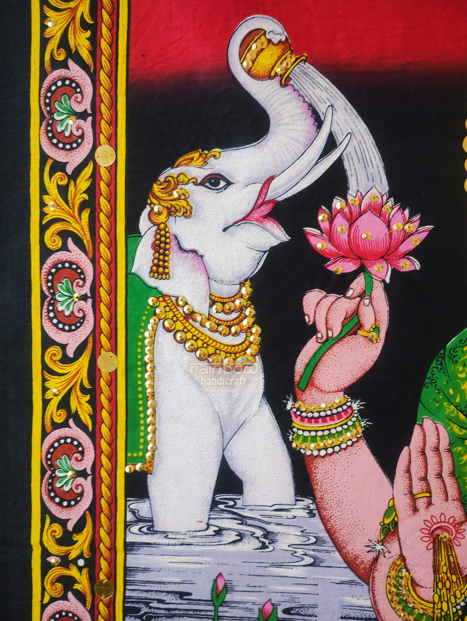 Hindu Goddess Lakshmi Tapestry, Block Print Wall Hanging Spiritual decor