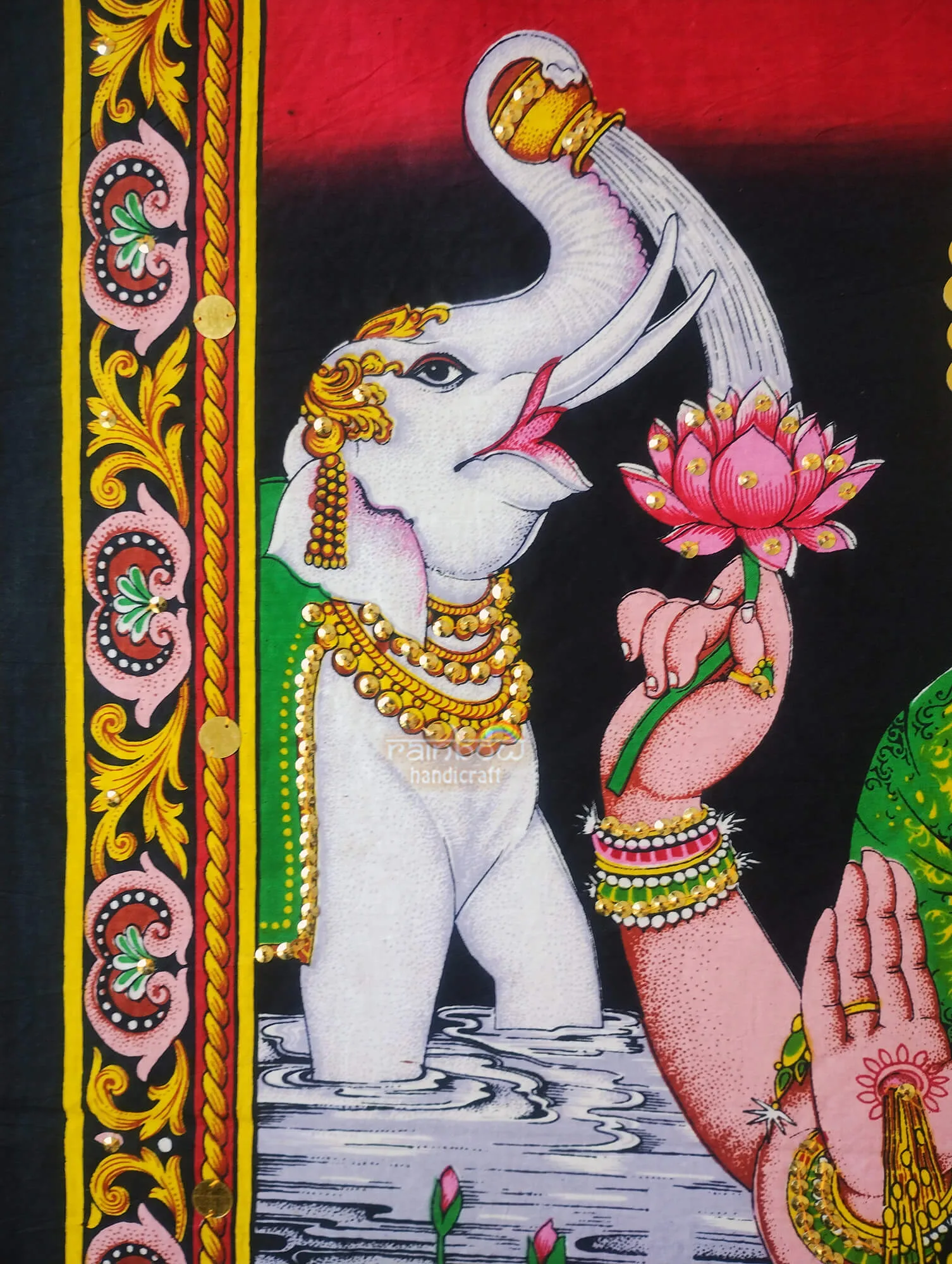 Hindu Goddess Lakshmi Tapestry, Block Print Wall Hanging Spiritual decor