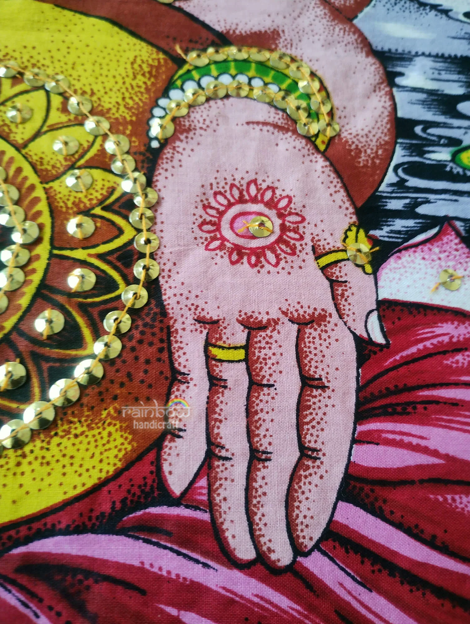 Hindu Goddess Lakshmi Tapestry, Block Print Wall Hanging Spiritual decor