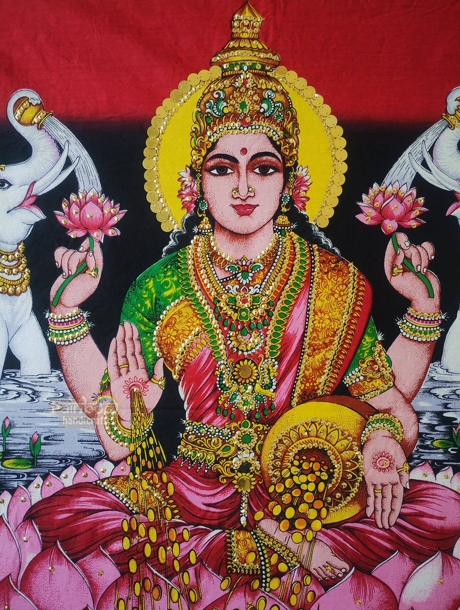 Hindu Goddess Lakshmi Tapestry, Block Print Wall Hanging Spiritual decor