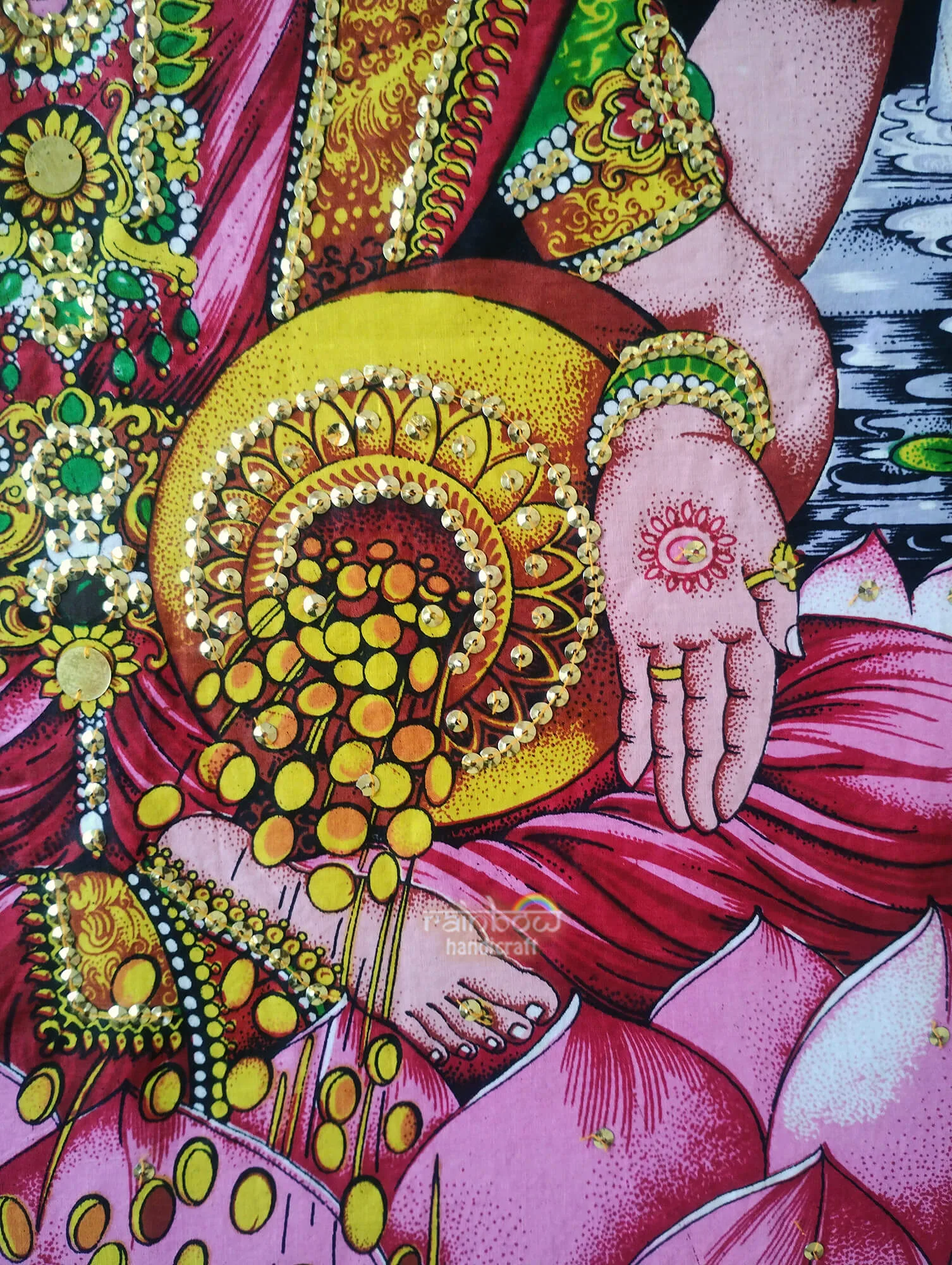 Hindu Goddess Lakshmi Tapestry, Block Print Wall Hanging Spiritual decor