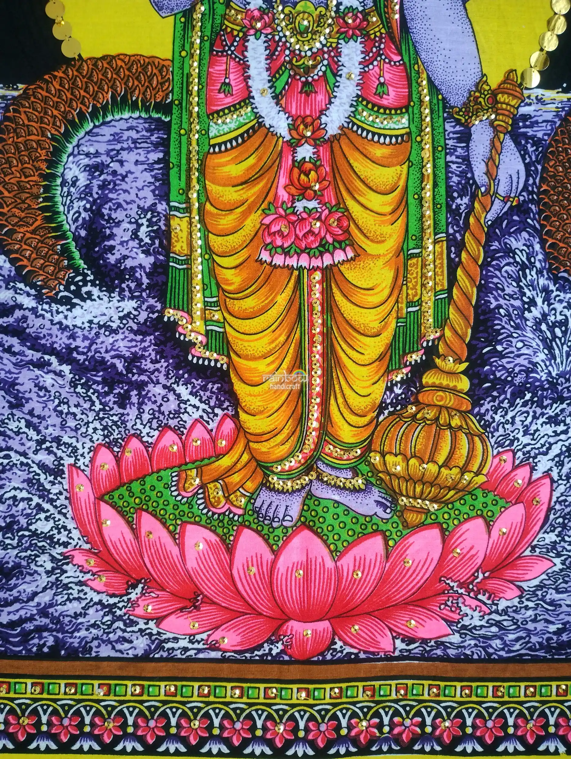 Lord Vishnu Wall Tapestry | Hindu Spiritual Wall Hanging Sequin Decor