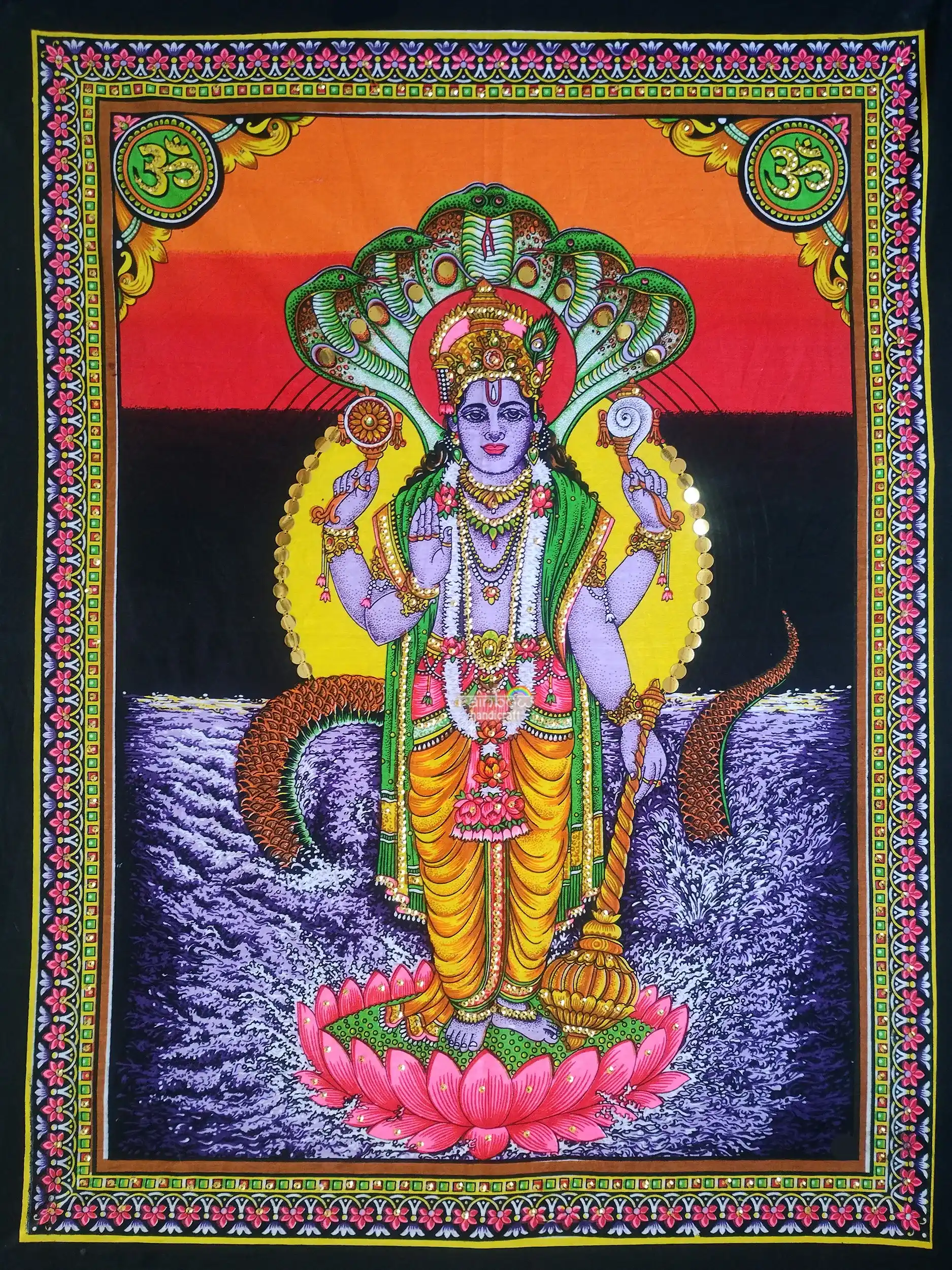 Lord Vishnu Wall Tapestry | Hindu Spiritual Wall Hanging Sequin Decor